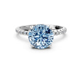 White gold Fancy Blue Round Cut Diamond Solitaire Ring with Four-Prong Setting and Pavé Band_27