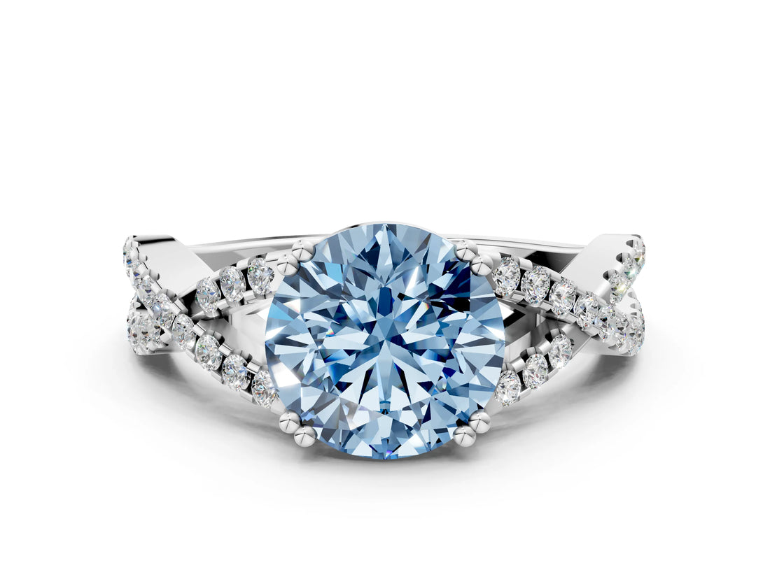 White gold Fancy Blue Round Cut Diamond Solitaire Ring with Four-Prong Setting and Twisted Pavé Band_34