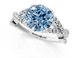 White gold Fancy Blue Round Cut Diamond Solitaire Ring with Four-Prong Setting and Twisted Pavé Band_35