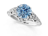 White gold Fancy Blue Round Cut Diamond Solitaire Ring with Hidden Halo and Pavé Band_40