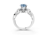 White gold Fancy Blue Round Cut Diamond Solitaire Ring with Milgrain Pavé Band and Four-Prong Setting_229