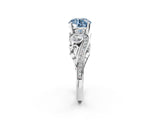 White gold Fancy Blue Round Cut Diamond Solitaire Ring with Milgrain Pavé Band and Four-Prong Setting_229