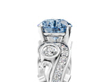 White gold Fancy Blue Round Cut Diamond Solitaire Ring with Milgrain Pavé Band and Four-Prong Setting_231
