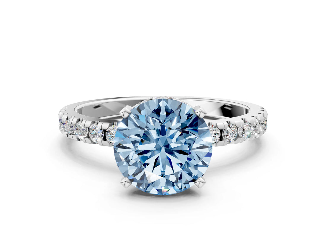 White gold Fancy Blue Round Cut Diamond Solitaire Ring with Pavé Band and Four-Prong Setting_52