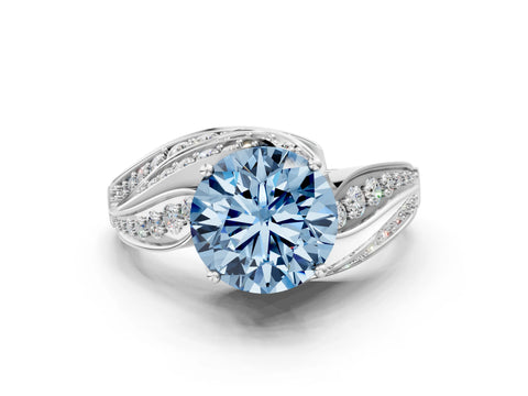 White gold Fancy Blue Round Cut Diamond Solitaire Ring with Prong Setting and Twisted Pavé Band_12