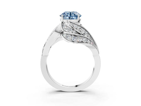 White gold Fancy Blue Round Cut Diamond Solitaire Ring with Prong Setting and Twisted Pavé Band_15