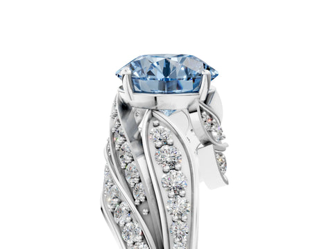 White gold Fancy Blue Round Cut Diamond Solitaire Ring with Prong Setting and Twisted Pavé Band_17