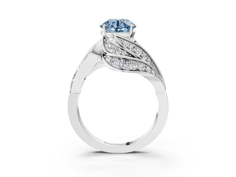 White gold Fancy Blue Round Cut Diamond Solitaire Ring with Prong Setting and Twisted Pavé Band_3
