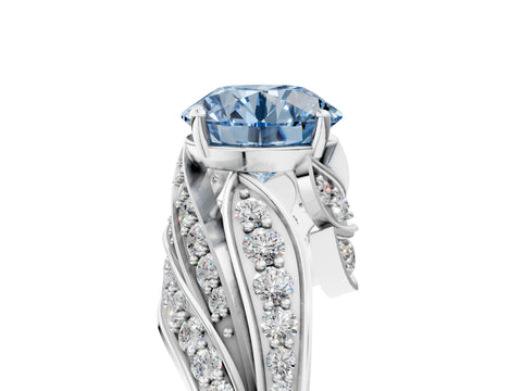 White gold Fancy Blue Round Cut Diamond Solitaire Ring with Prong Setting and Twisted Pavé Band_5