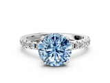 White gold Fancy Blue Round Cut Diamond Solitaire Ring with Round  Pavé Band and Four-Prong Setting_12