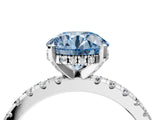 White gold Fancy Blue Round Cut Diamond Solitaire Ring with Round  Pavé Band and Four-Prong Setting_16