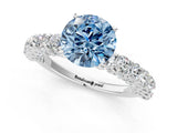 White gold Fancy Blue Round Cut Diamond Solitaire Ring with Shared Prong Pavé Band and Four-Prong Setting_60