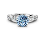 White gold Fancy Blue Round Cut Diamond Solitaire Ring with Shared Prong Pavé Band and Four-Prong Setting_71