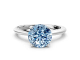 White gold Fancy Blue Round Cut Diamond Solitaire Ring with Six-Prong Setting and Classic Band_286