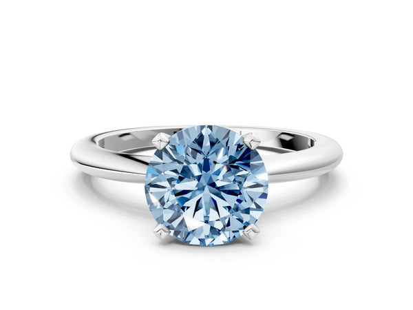 Platinum Fancy Blue Round Cut Diamond Solitaire Ring with Six-Prong Setting and Classic Band