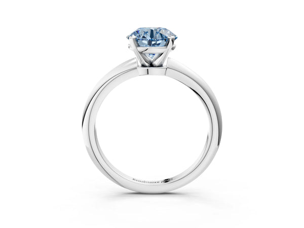 Platinum Fancy Blue Round Cut Diamond Solitaire Ring with Six-Prong Setting and Classic Band