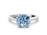 White gold Fancy Blue Round Cut Diamond Solitaire Ring with Six-Prong Setting and Classic Band_292