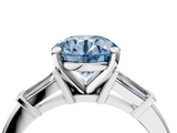 White gold Fancy Blue Round  Cut Diamond Solitaire Ring with Tapered Baguette Accents and Four-Prong Setting_61