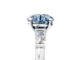 White gold Fancy Blue Round  Cut Diamond Solitaire Ring with Tapered Baguette Accents and Four-Prong Setting_61