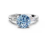 White gold Fancy Blue Round  Cut Diamond Solitaire Ring with Tapered Baguette Accents and Four-Prong Setting_63