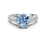 White gold Fancy Blue Round Cut Diamond Solitaire Ring with Three-Row Pavé Band and Four-Prong Setting_48