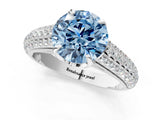White gold Fancy Blue Round Cut Diamond Solitaire Ring with Three-Row Pavé Band and Four-Prong Setting_50