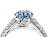 White gold Fancy Blue Round Cut Diamond Solitaire Ring with Three-Row Pavé Band and Four-Prong Setting_53