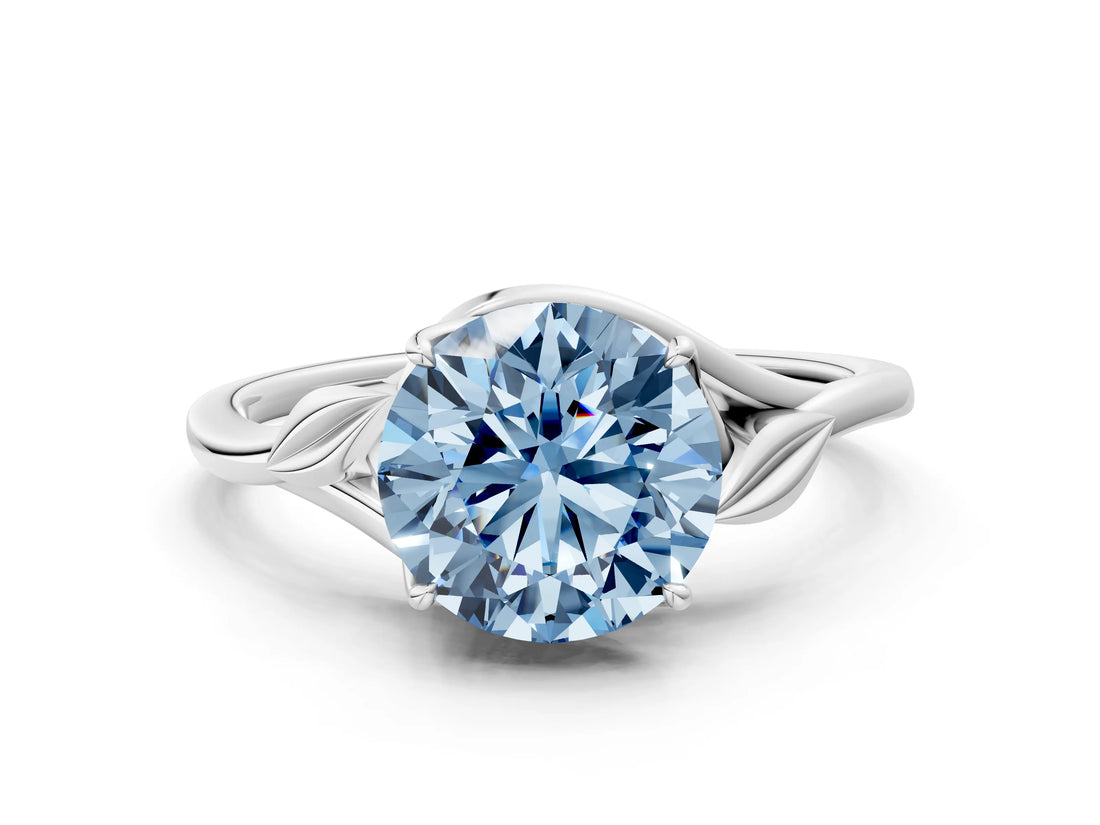 White gold Fancy Blue Round Cut Diamond Solitaire Ring with Twist Band and Four-Prong Setting_155