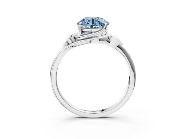 White Gold Round Bypass Solitaire Engagement Ring Setting for Fancy Blue Center with Leaf Shoulders