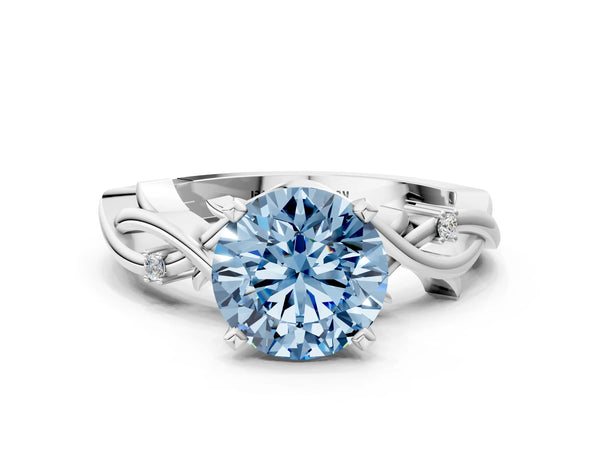 White Gold Round Solitaire Engagement Ring Setting for Fancy Blue Center with Vine Twist Band