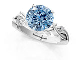 White gold Fancy Blue Round Cut Diamond Solitaire Ring with Twisted Band and Prong Setting_354