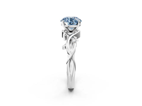 White gold Fancy Blue Round Cut Diamond Solitaire Ring with Twisted Band and Prong Setting_355