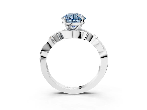 Sterling Silver Round Solitaire Engagement Ring Setting for Fancy Blue Center with Vine Twist Band