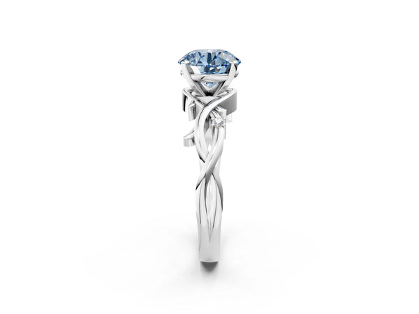 Platinum Round Solitaire Engagement Ring Setting for Fancy Blue Center with Vine Twist Band