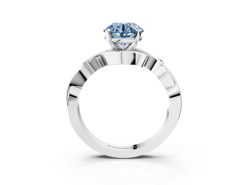 White gold Fancy Blue Round Cut Diamond Solitaire Ring with Twisted Band and Prong Setting_383