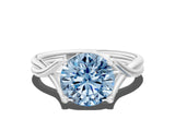 White gold Fancy Blue Round Cut Diamond Solitaire Twist Band Prong Setting Ring_79