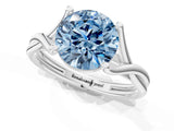 White gold Fancy Blue Round Cut Diamond Solitaire Twist Band Prong Setting Ring_80