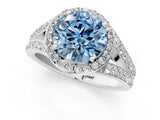 White gold Fancy Blue Round Cut Diamond Split Shank Halo Ring with Four-Prong Setting_71