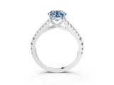 White gold Fancy Blue Round Cut Diamond Split Shank Pavé Engagement Ring with Four-Prong Setting_76