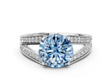 White gold Fancy Blue Round Cut Diamond Split Shank Ring with Pavé Band and Four-Prong Setting_104