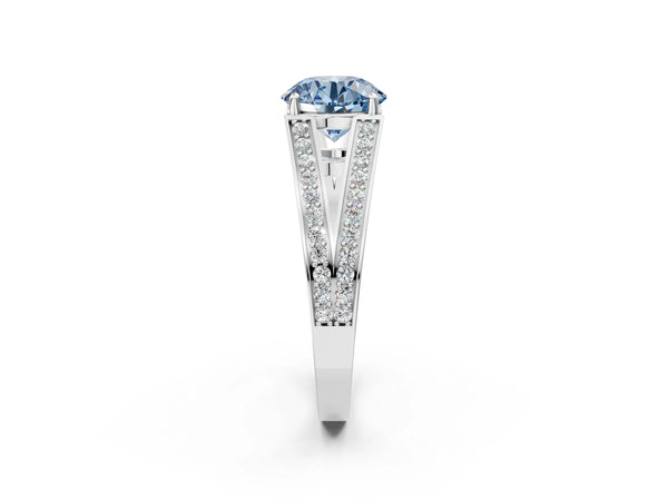 Platinum Round Pave Split Shank Engagement Ring Setting for Fancy Blue Center with Engraved Sides