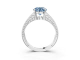 White gold Fancy Blue Round Cut Diamond Split Shank Ring with Pavé Band and Four-Prong Setting_107