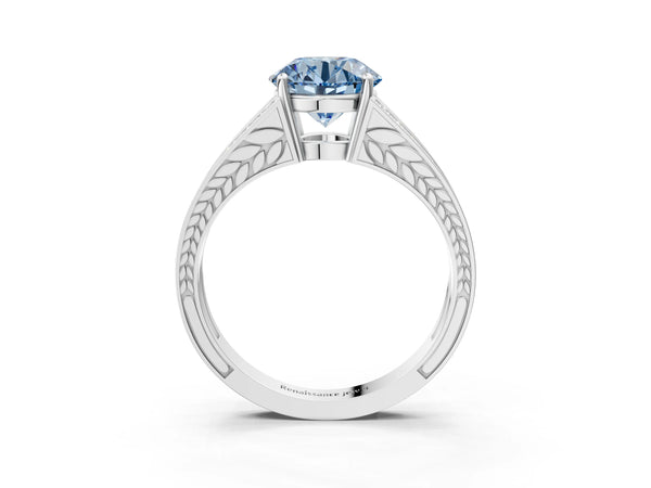 Platinum Round Pave Split Shank Engagement Ring Setting for Fancy Blue Center with Engraved Sides
