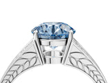 White gold Fancy Blue Round Cut Diamond Split Shank Ring with Pavé Band and Four-Prong Setting_108