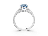 White gold Fancy Blue Round Cut Diamond Split Shank Ring with Pavé Band and Four-Prong Setting_65