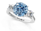 White gold Fancy Blue Round Cut Diamond Three-Stone Engagement Ring with Prong Setting and Pavé Band_1