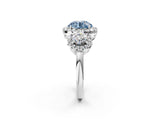 White gold Fancy Blue Round Cut Diamond Three-Stone Halo Ring with Prong Setting and Pavé Accents_2