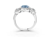 White gold Fancy Blue Round Cut Diamond Three-Stone Halo Ring with Prong Setting and Pavé Accents_3