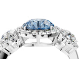 White gold Fancy Blue Round Cut Diamond Three-Stone Halo Ring with Prong Setting and Pavé Accents_4