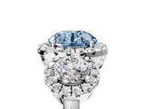 White gold Fancy Blue Round Cut Diamond Three-Stone Halo Ring with Prong Setting and Pavé Accents_5